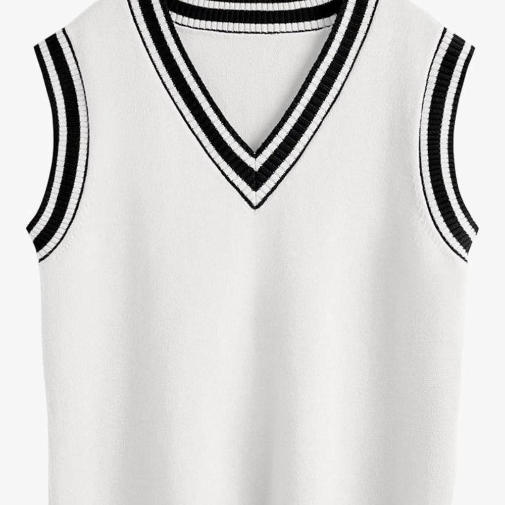 White Sleeveless V-Neck Sweater Vest